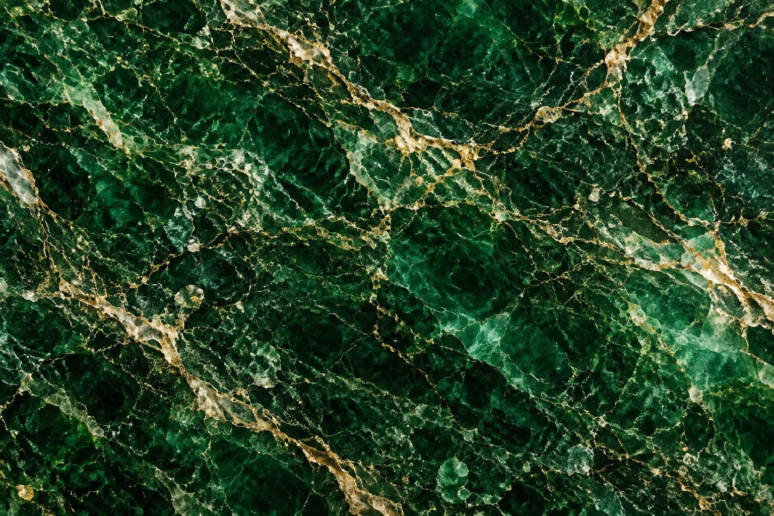Emerald marble with fine gold veining under raking light